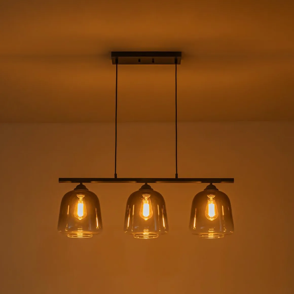 3-Light Gradual Smoked Glass Shade Linear Island Pendant