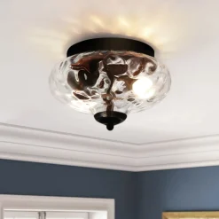 2-light Hammered Glass Flush Mount Ceiling Light