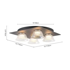 4-Light Iridescent Glass Bell LED Square Semi Flush Mount