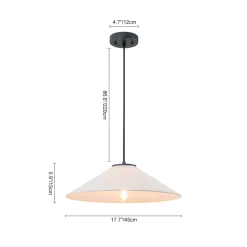1-Light Large White Linen Shallow Conical Cage Pendant