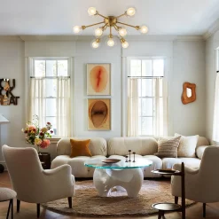 9-Light Layered Glass Bubble Sputnik Semi Flush Chandelier