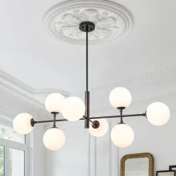 8-Light Linear Sputnik Frosted Glass Globe Chandelier