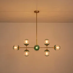 8-Light Linear Sputnik Tinted Blue Glass Bubble Chandelier