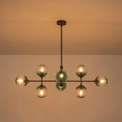 8-Light Linear Sputnik Tinted Blue Glass Bubble Chandelier