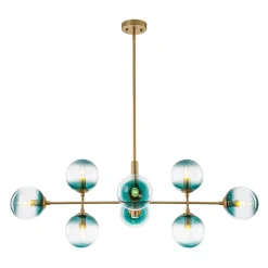 8-Light Linear Sputnik Tinted Blue Glass Bubble Chandelier