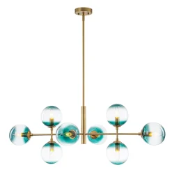 8-Light Linear Sputnik Tinted Blue Glass Bubble Chandelier