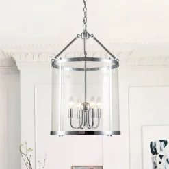 4-Light Manor Glass Wide Cylinder Lantern Pendant Light