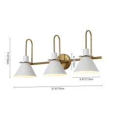 3-Light Metal Conical Shade Bathroom Vanity Wall Sconce