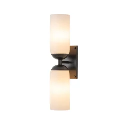2-Light Milky White Glass Cylinder Vanity Wall Sconce