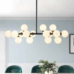 16-Light Milky White Glass Globe Linear Sputnik Chandelier