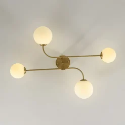 4-Light Minimalist Linear Sputnik Opal Glass Globe Semi Flush