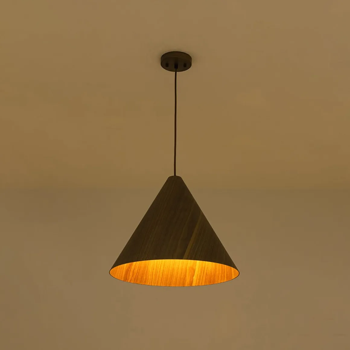 1-Light Modern Farmhouse Wood Grain Cone Kitchen Pendant