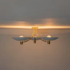 3-Light Modern Iron Brass White Saucer Semi Flush Mount