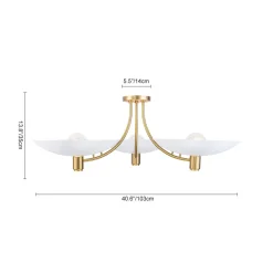3-Light Modern Iron Brass White Saucer Semi Flush Mount