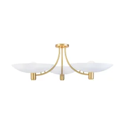 3-Light Modern Iron Brass White Saucer Semi Flush Mount
