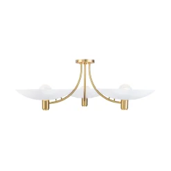 3-Light Modern Iron Brass White Saucer Semi Flush Mount