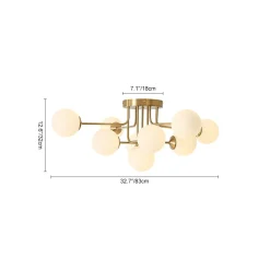 9-Light Opal Glass Bubble Sputnik Semi Flush Chandelier