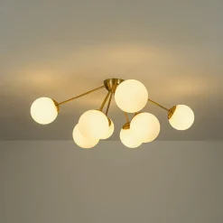 8-Light Opal Glass Bubble Sputnik Semi Flush Chandelier