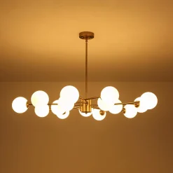15-Light Opal Glass Globe Bubble Sputnik Branch Chandelier