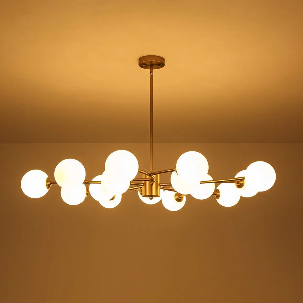 15-Light Opal Glass Globe Bubble Sputnik Branch Chandelier