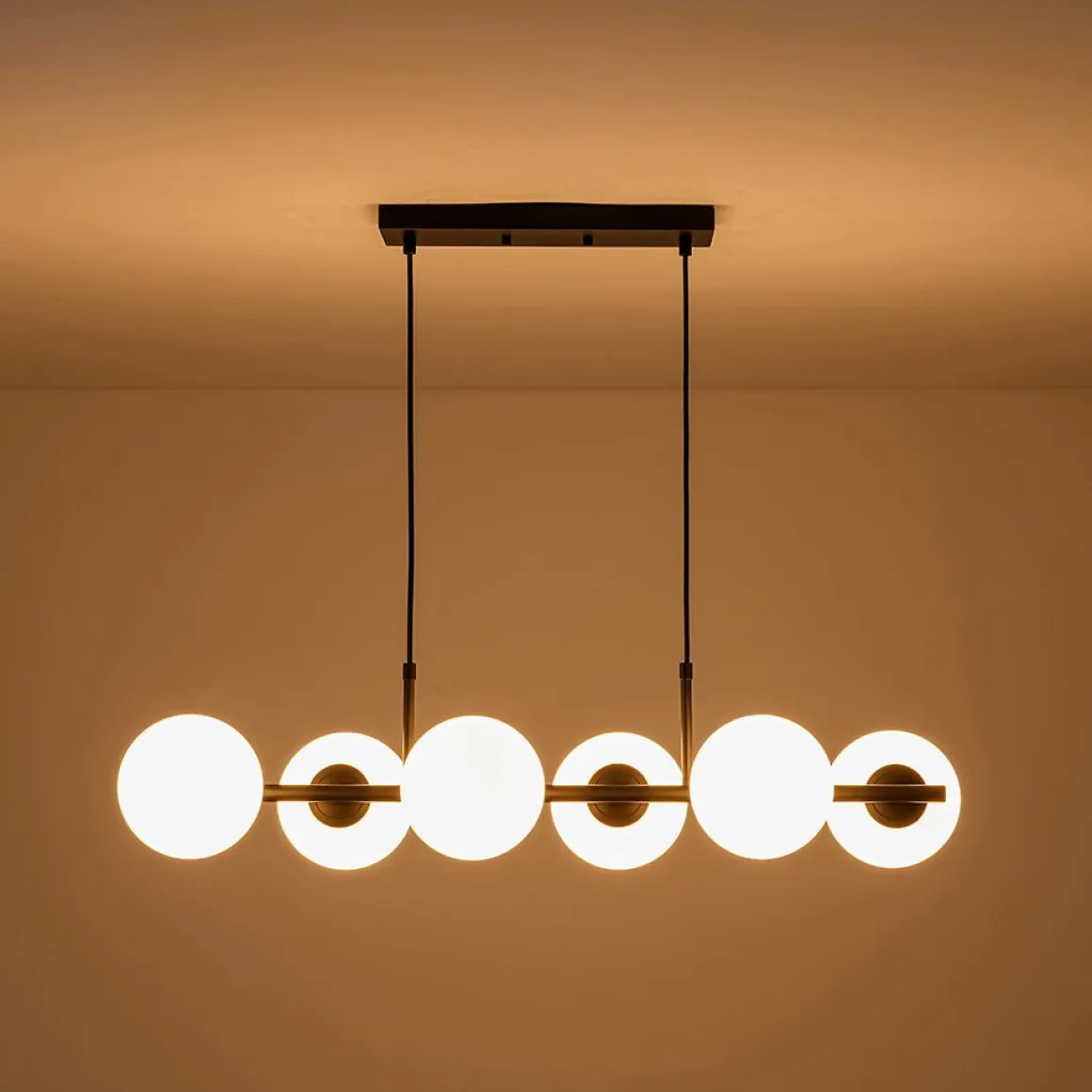 6-Light Opal Glass Globe Linear Island Chandelier