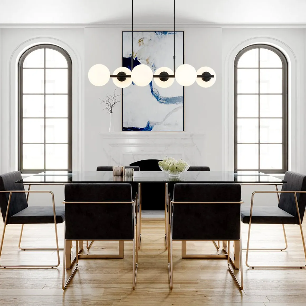 6-Light Opal Glass Globe Linear Island Chandelier