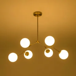 6-Light Opal Glass Globe Linear Branch Sputnik Chandelier