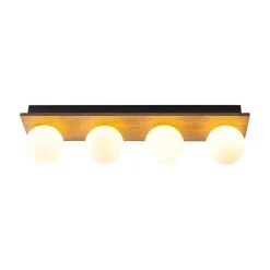 4-Light Opal Glass Linear Wooden Semi Flush Mount / Wall Light
