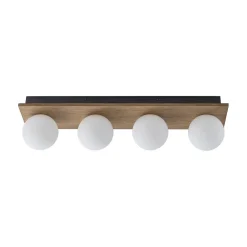 4-Light Opal Glass Linear Wooden Semi Flush Mount / Wall Light