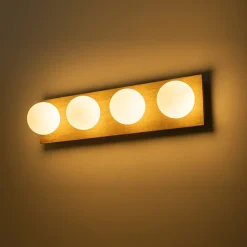 4-Light Opal Glass Linear Wooden Semi Flush Mount / Wall Light