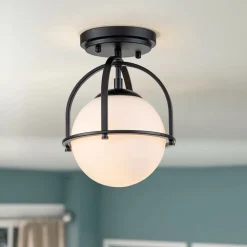 1-Light Opal Glass Sphere Semi-Flush Mount