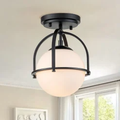 1-Light Opal Glass Sphere Semi-Flush Mount