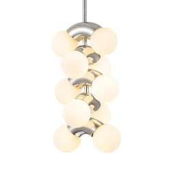 10-Light Pearl Tiered Milky Glass Globe Pendant Light