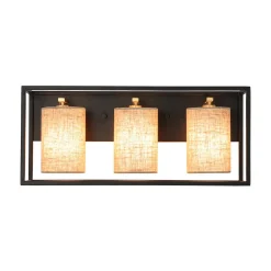 3-light Rectangular Black Frame Linen Wall Sconce