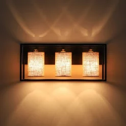 3-light Rectangular Black Frame Linen Wall Sconce