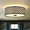 3-Light Round Drum Crystal Accented Fabric Flush Mount