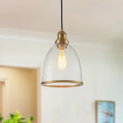 1-Light Seeded Glass Bell Dome Kitchen Pendant Light
