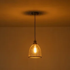 1-Light Seeded Glass Bell Dome Kitchen Pendant Light
