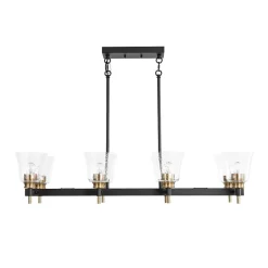 8-Light Seeded Glass Black Brass Linear Island Chandelier