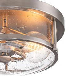 2-Light Seeded Glass Round Flush Mount Ceiling Light