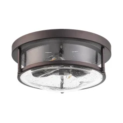 2-Light Seeded Glass Round Flush Mount Ceiling Light