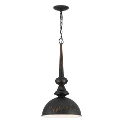 1-Light Shabby Chic Distressed Beige Metal Dome Pendant