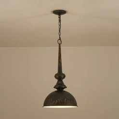 1-Light Shabby Chic Distressed Beige Metal Dome Pendant