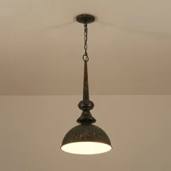 1-Light Shabby Chic Distressed Beige Metal Dome Pendant