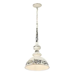 1-Light Shabby Chic Distressed Beige Metal Dome Pendant