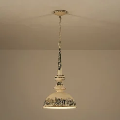 1-Light Shabby Chic Distressed Beige Metal Dome Pendant