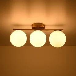 3-Light Shine Opal Glass Globe Linear Semi Flush Mount