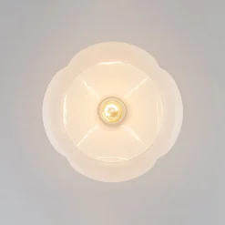 1-Light Shine Opal Glass Round Scalloped Pleated Semi Flush
