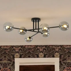 6-Light Smoked Glass Globe Linear Sputnik Semi Flush