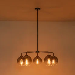 5-Light Smoked Grey Tinted Glass Globe Round Sputnik Chandelier